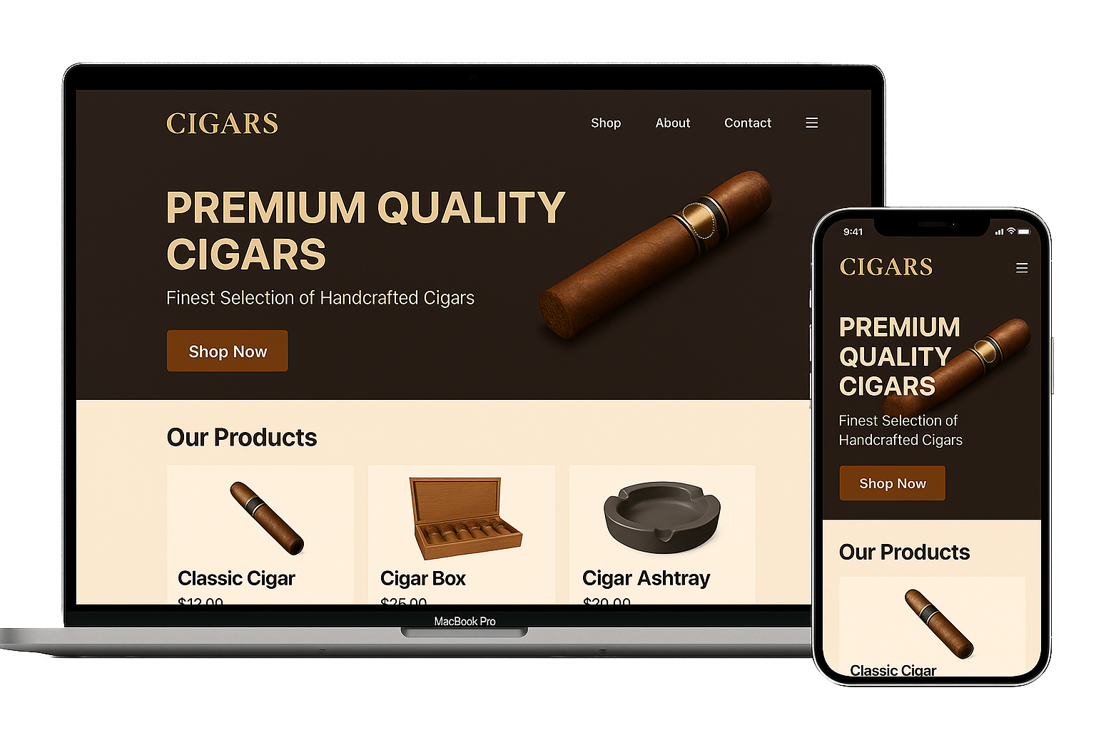 Preview of a modern cigar website design by Magic Designs