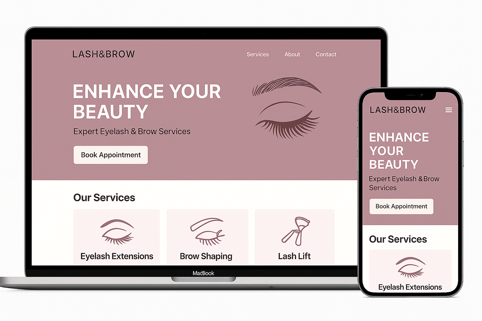 Preview of a modern lash and nail salon website design by Magic Designs
