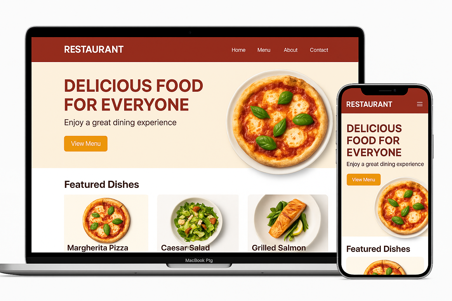 Preview of a modern restaurant website design by Magic Designs