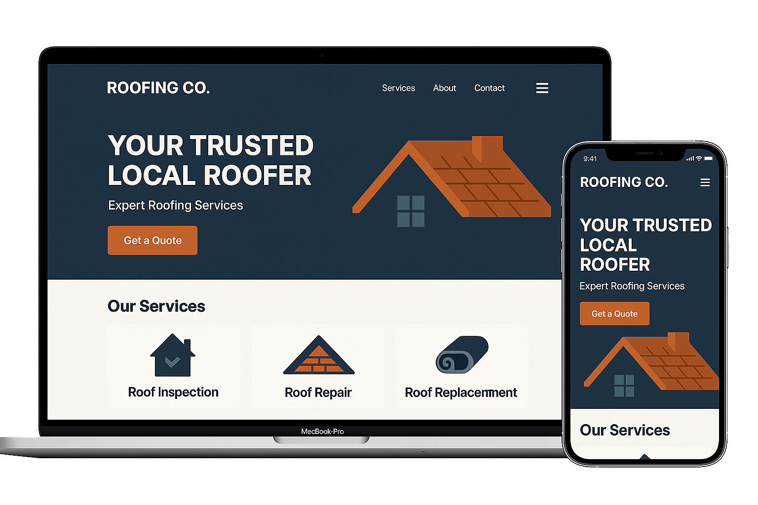 Preview of a modern roofing website design by Magic Designs