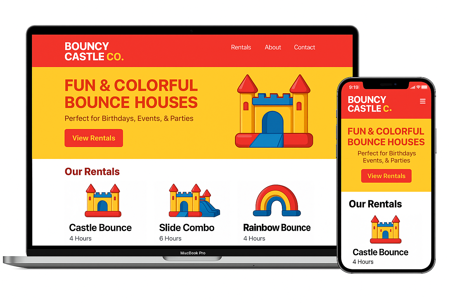 Preview of a bouncy castle hire website design by Magic Designs